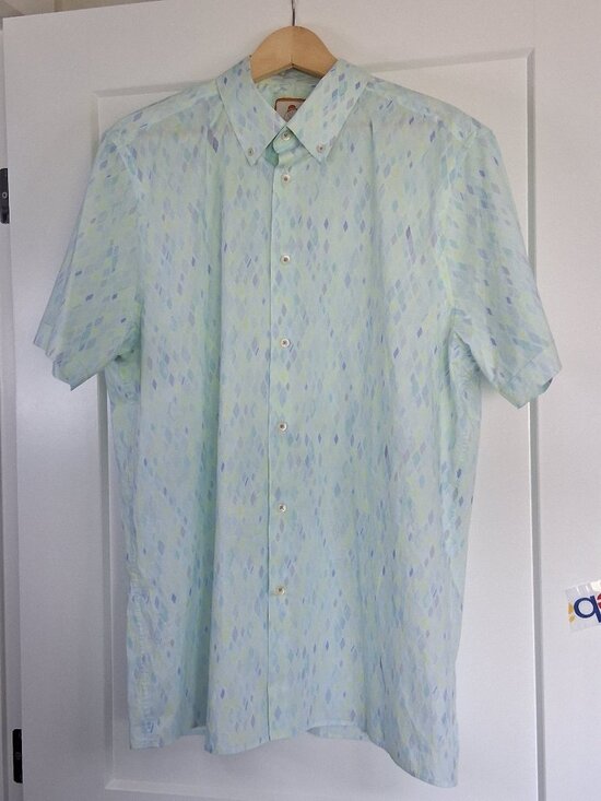 Cigar Other - CIGAR Men XL Viscose Blend Shirt Mint Green Pastel Diamond Geometric Button Up